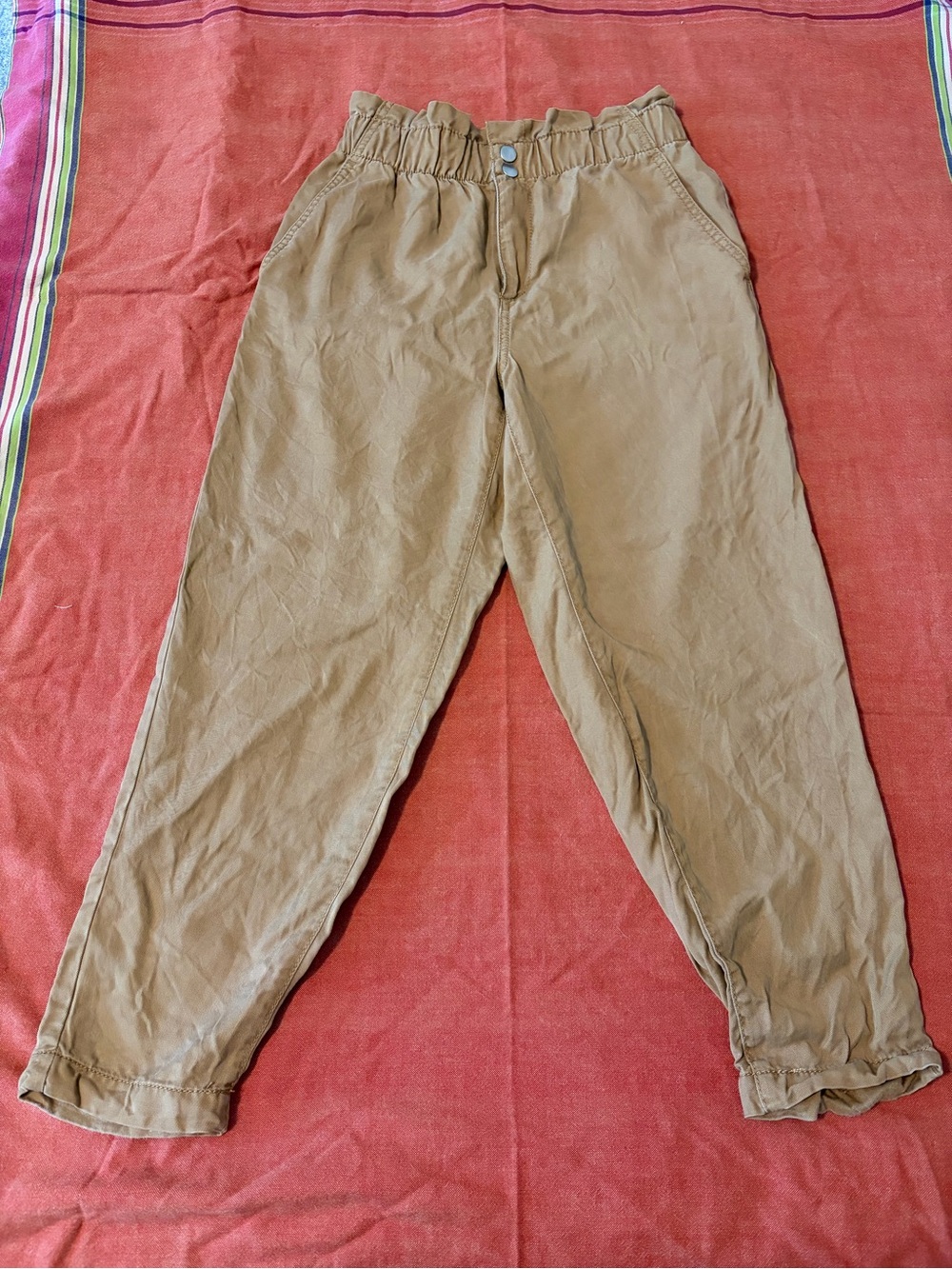 LOFT Womens Cropped Paperbag Waist Tan Ankle Pants